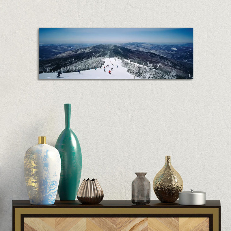 Aerial View Of A Group Of People Skiing Downhill, Sugarbush Resort, Vermont, USA by Panoramic Images - Wrapped Canvas Print
