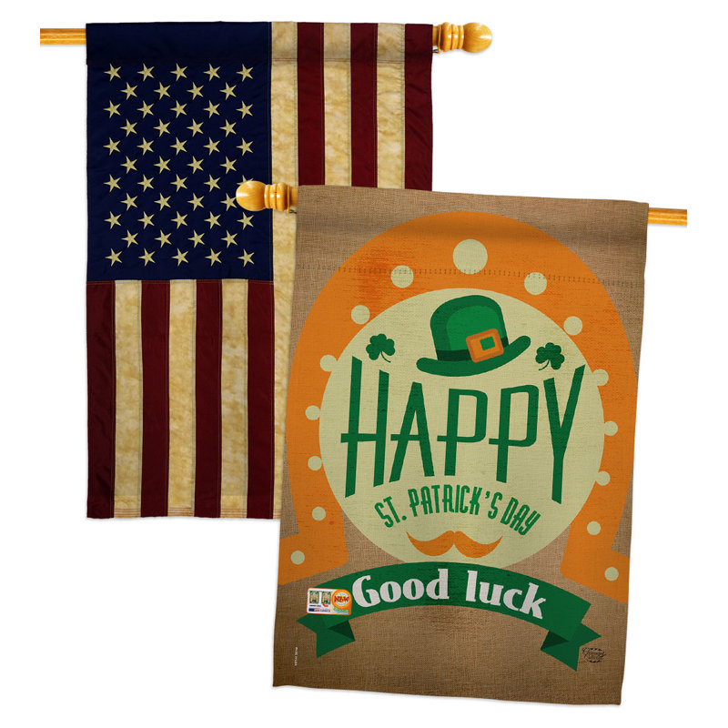 Drapeau de maison en polyester à 2 côtés Good Luck St. Patrick's Day