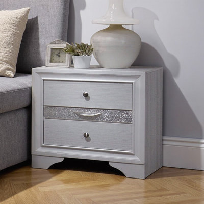 Crafted with English Dovetails: Gray Bedside Table with Hidden Jewelry Drawer, Nickel Knobs & Felt Lining, Modern Nightstand for Bedroom