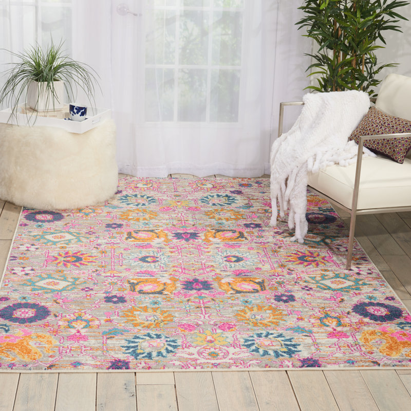 Geomar Tufted Silver/Pink Area Rug, Rectangle 114cm x 175cm