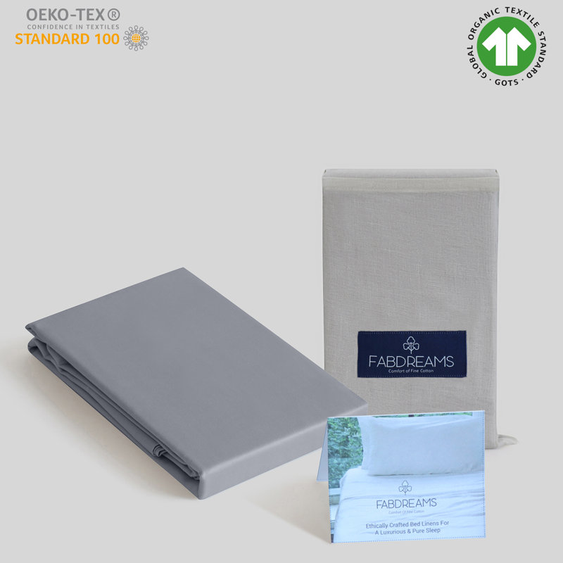 Percale 300 Thread Count Organic 100% Cotton Pillowcase, King, Light Gray