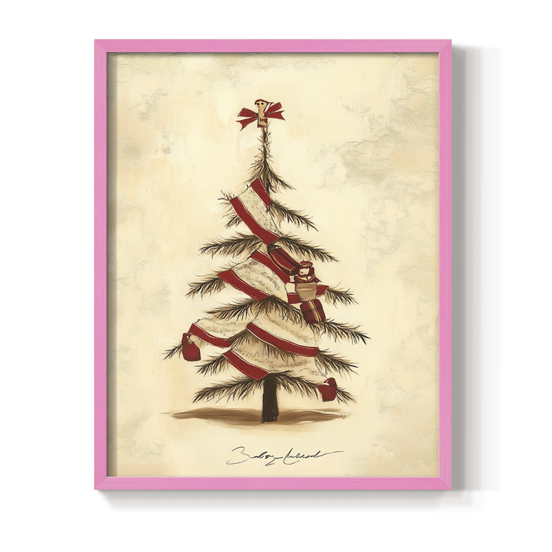«Christmas Holiday Art CDLX III», reproduction d'art encadrée - bois massif, H 15 po x l 12 po, Rose