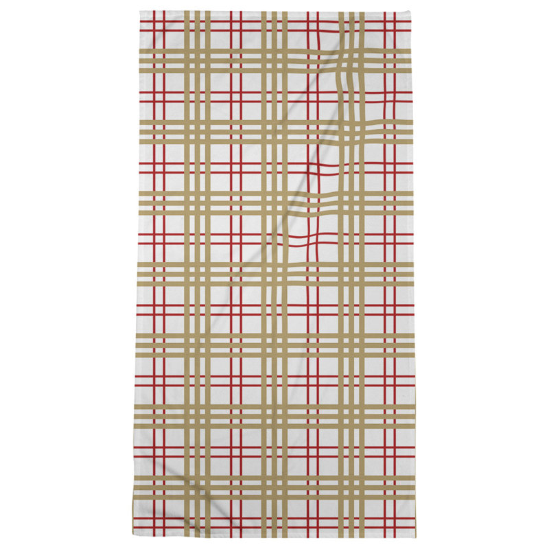 Beach Towel, White/Red/Gold, Polyester/Cotton Blend