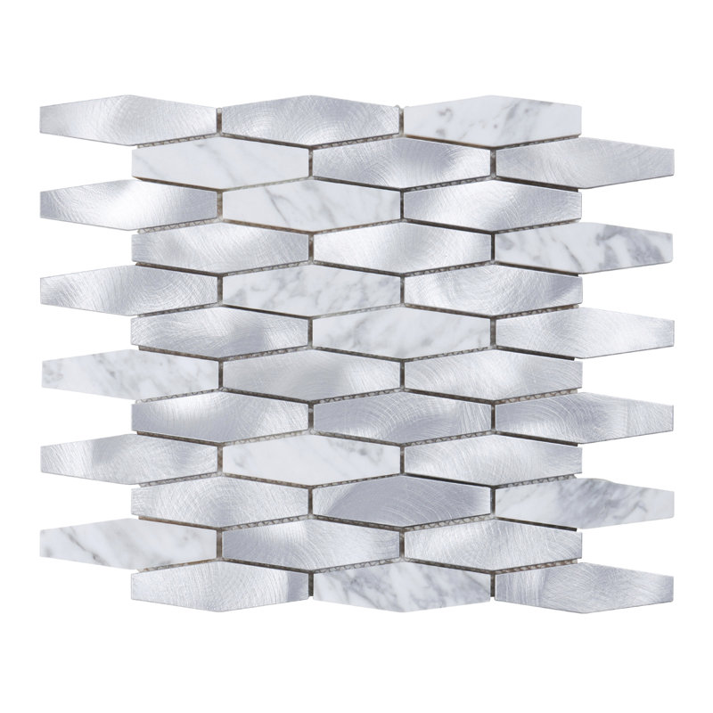 Black Natural Stone Glass Gray Metal Aluminum Hexagon Mosaic Sheet Tile By Modket, Light Gray