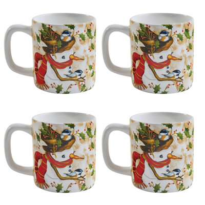 Park Designs Snowman And Chickadee Mug Set of 4