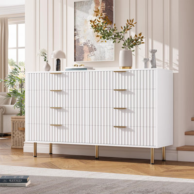 55" Fluted 8 Drawer Dresser For Bedroom, Deep Drawers