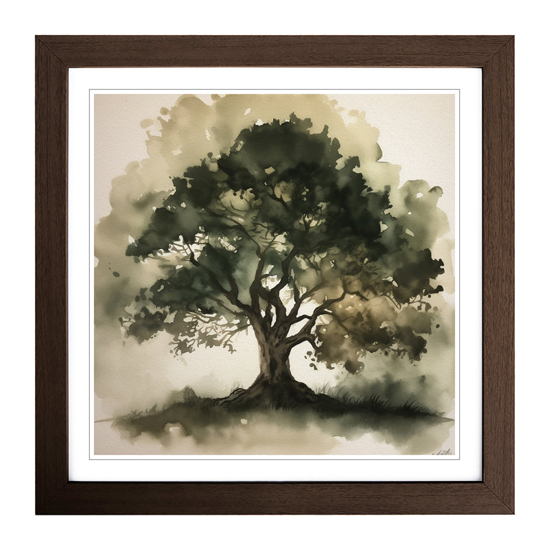 Tree Ink Wash No.1 - Framed Print, Walnut
