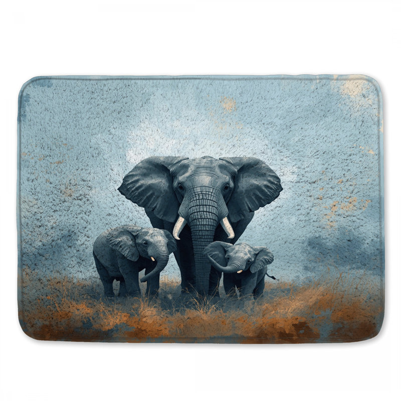 Tapis de bain Elephant Family In Grassland, 34in W x 21in L