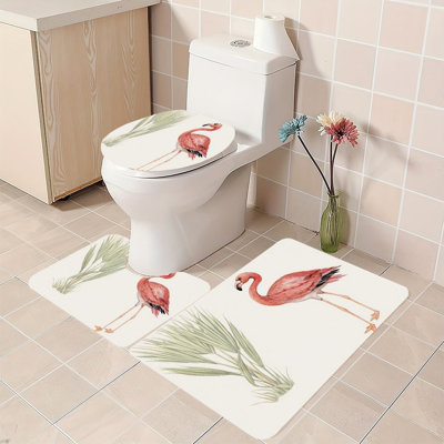 Ensemble de 3 tapis de salle de bain douche flamant rose et palmier rose