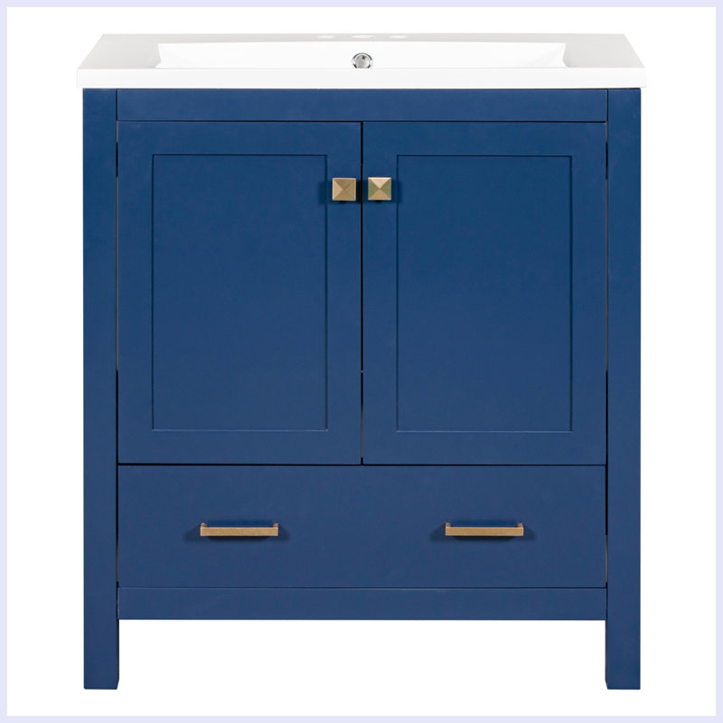 Meuble-lavabo moderne avec lavabo simple et tiroir, Bleu