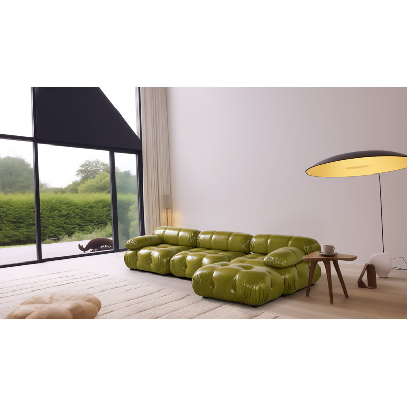 Daejuan Upholstered L-Shaped Sectional Reversible, Green Faux Leather