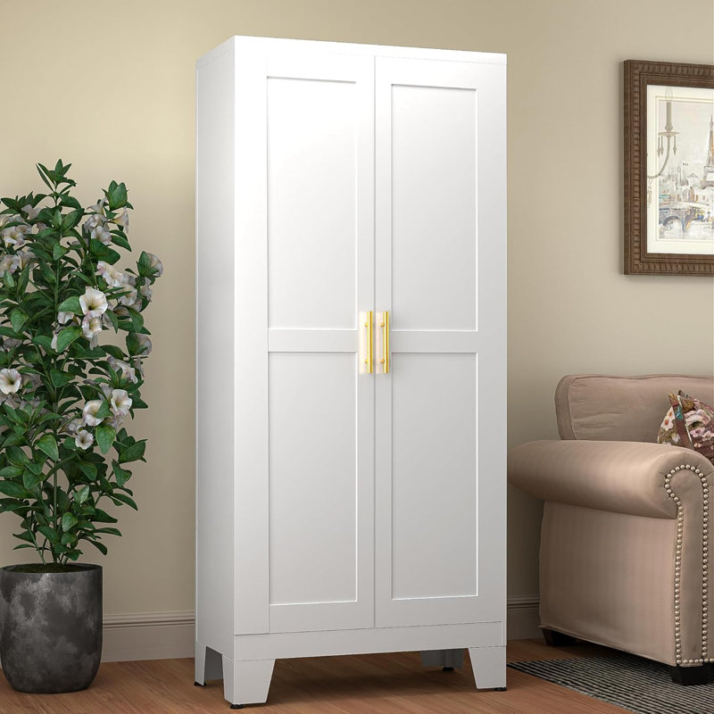 61''Metal Storage Cabinet for Home Office Kitchen Pantry with Doors and 3 Adjustable Shelves, White