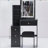 29.2" Small Size Left Bedside Cabinet Vanity Table + Cushioned Stool,2 AC+2 USB Power Station,Hair dryer bracket,Extra Large Touch Control Sliding LED Mirror,Tri-color Switching,Brightness Adjust-431713023