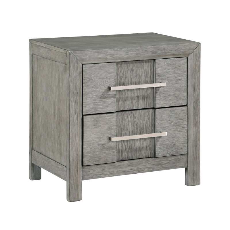 Table de chevet contemporaine en gris avec 2 tiroirs fonctionnels et 2 tiroirs fonctionnels