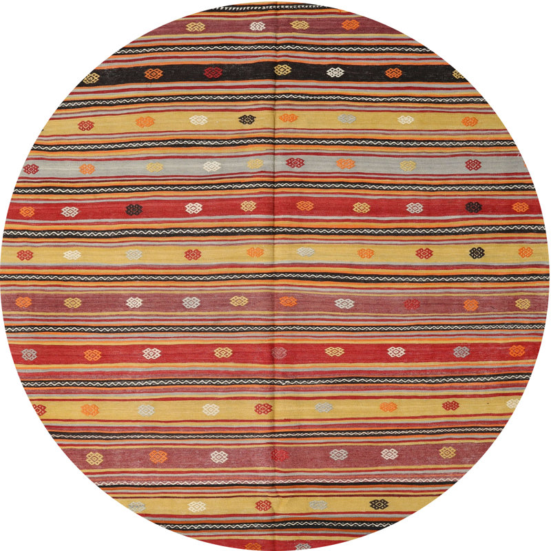 Tapis de zone rouge/beige/orange contemporaine, Rond 4 pi