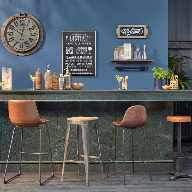 Tevis Counter Stool with Metal Frame, Grey