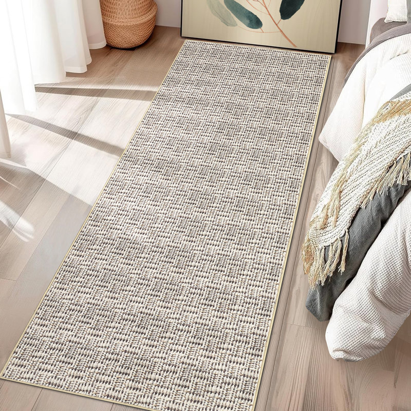 Washable Rug Imitation Braided Print Area Rug Non Slip Large Rug for Living Room Solid Printed Textured Rug Farmhouse Carpet Rug for Bedroom Dining Room