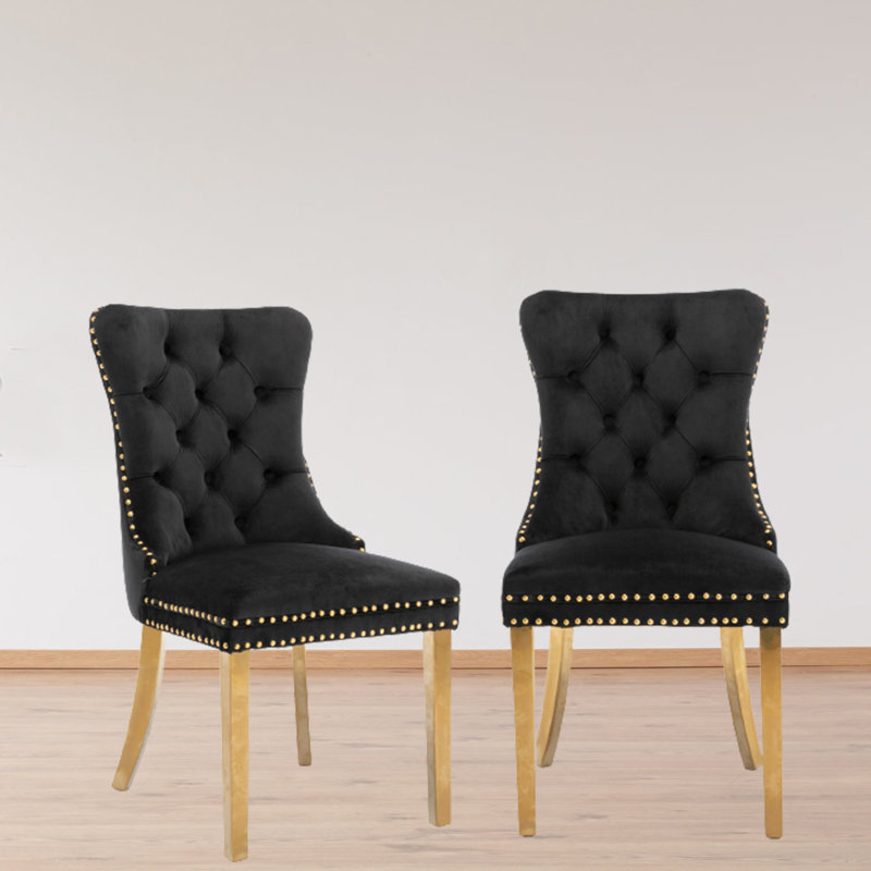 Chaise d'appoint rembourrée en velours Glenora, Noir, Or