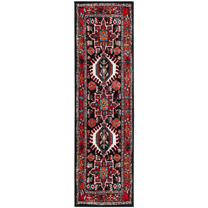 Tapis rouge / noir Vintage Performance, Tapis de couloir 2 pi 3 po x 8 pi