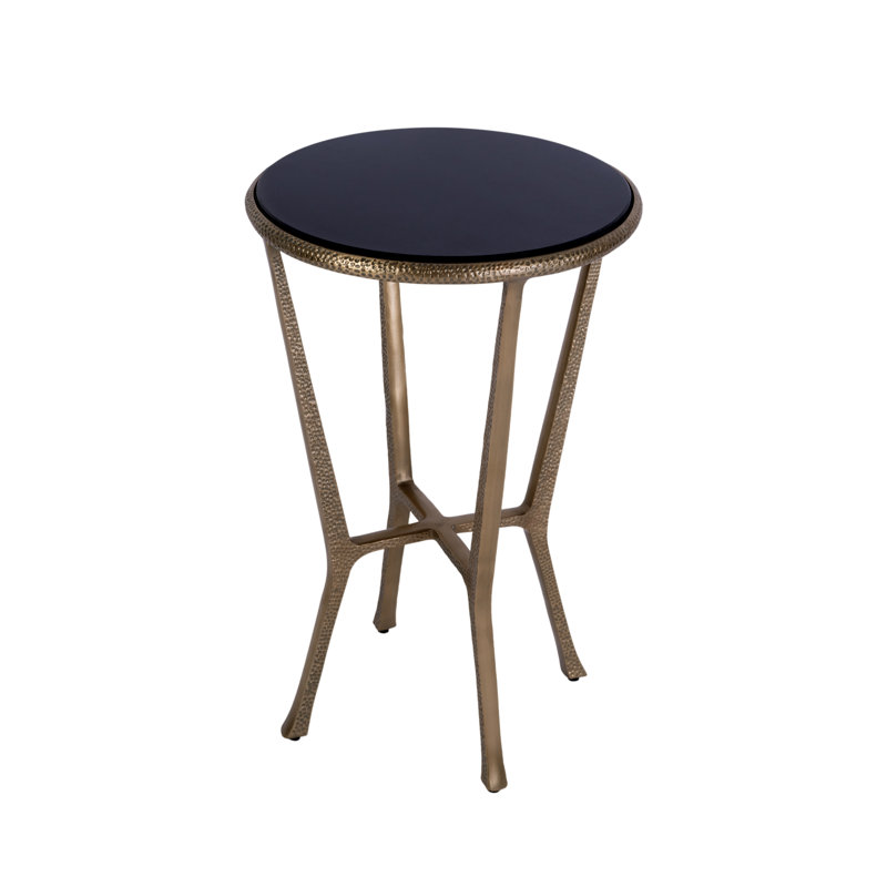 Ivy 15.5 in. W Round Metal & Granite Side Table