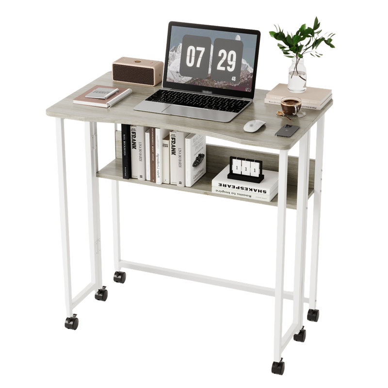 Bureau d'ordinateur pliable 31,5 po avec tablette de rangement et roulettes verrouillables pour le bureau personnel et les petits espaces
