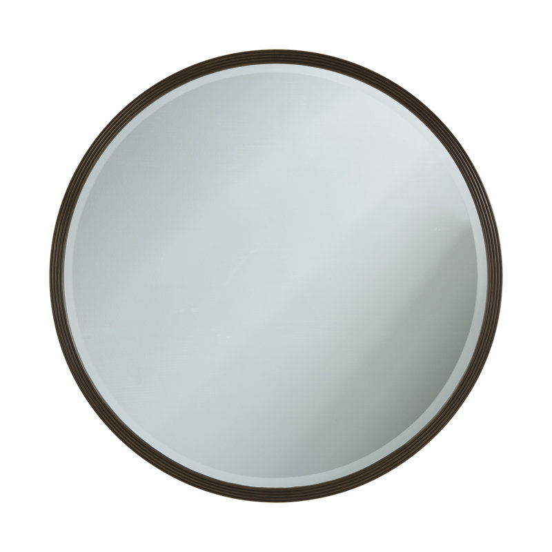 Round Dark Brown Wood Wall Mirror, 36-inch