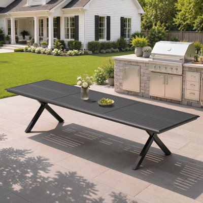 Table de jardin en aluminium pour 10 à 14 personnes avec trou pour parasol