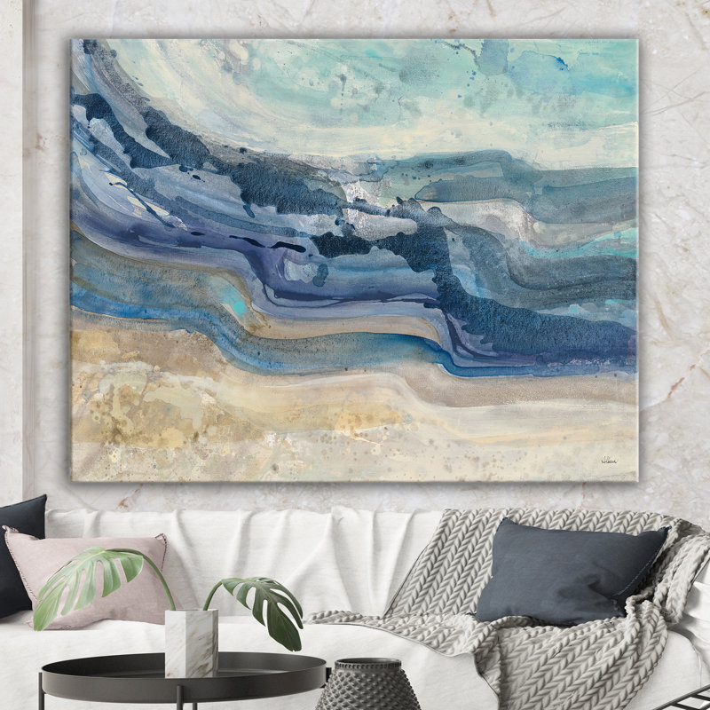 «Coast Blue Sea Waves Watercolor», reproduction d'art sur toile, L 20 po x H 12 po