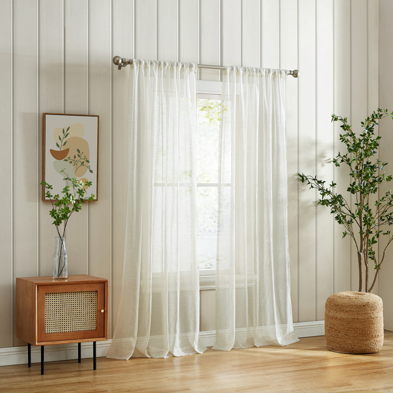 Panneau de rideau transparent en lin Devasya, Bleu, L 52 po x L 84 po