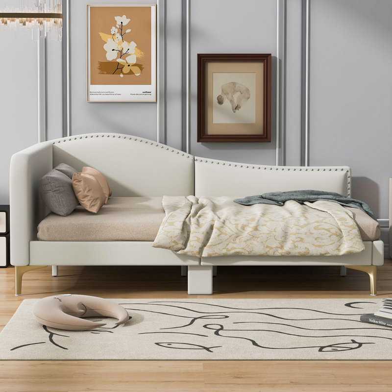 Lit de jour double rembourré, Beige, Complet/Double