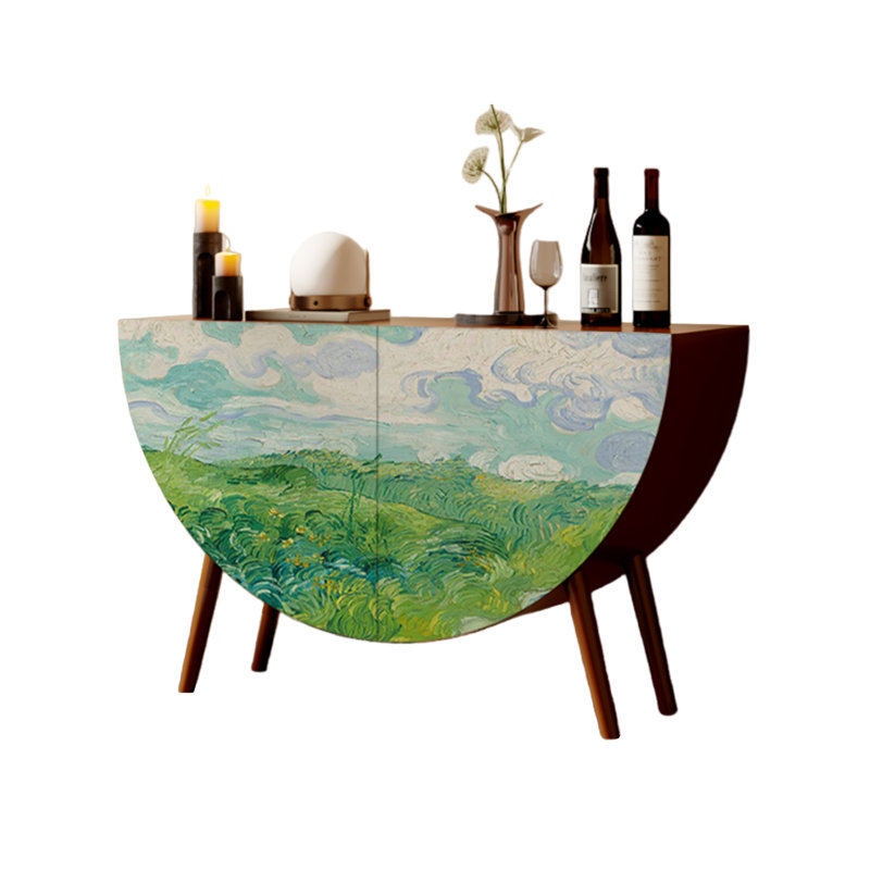 Half-Moon Entryway Cabinet Sideboard, Walnut/Multicolor