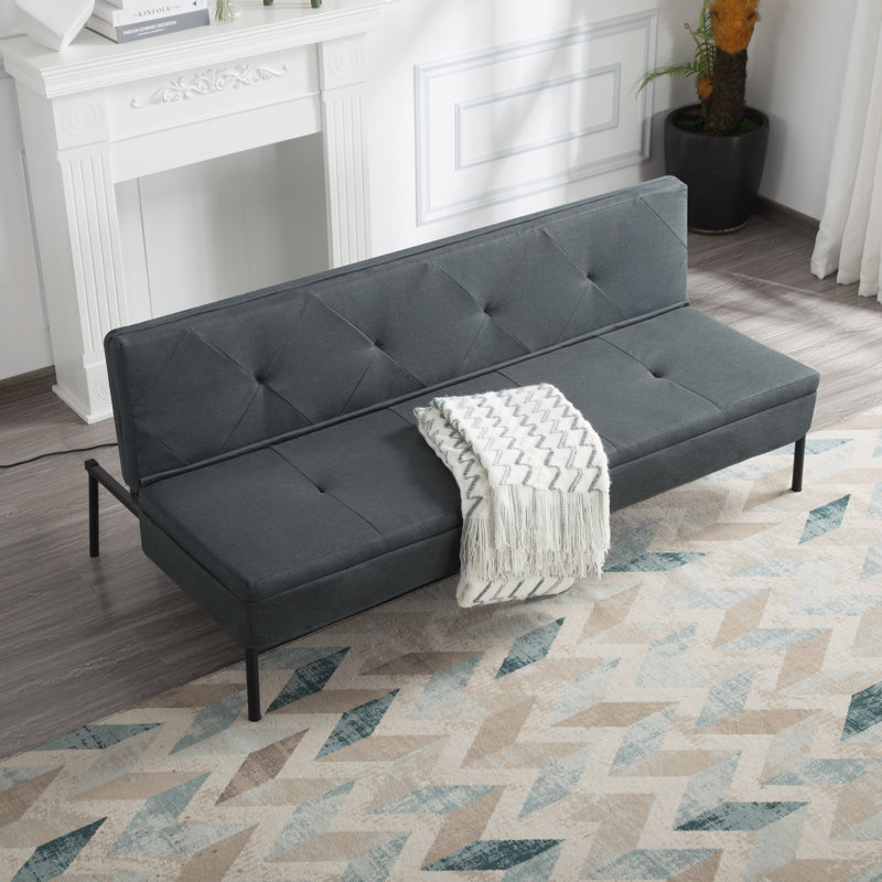 63"modern living room futon sofabed, polyester fabric, quick conversion, Gray