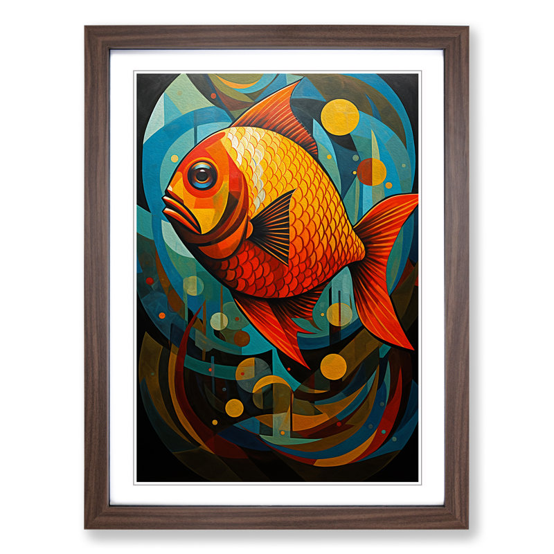 Fish Hard Edge Painting - Framed Print, 34cm H x 25cm W, Walnut Framed