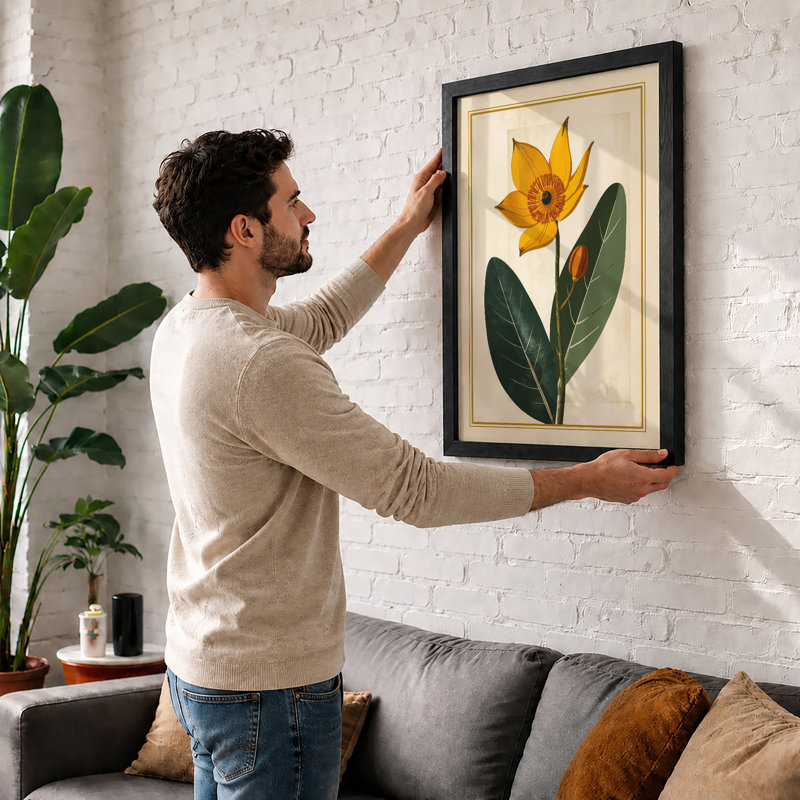 Single Stem In Gold Botanical - Print, Unframed, A4 - 29.7 x 21.0 cm