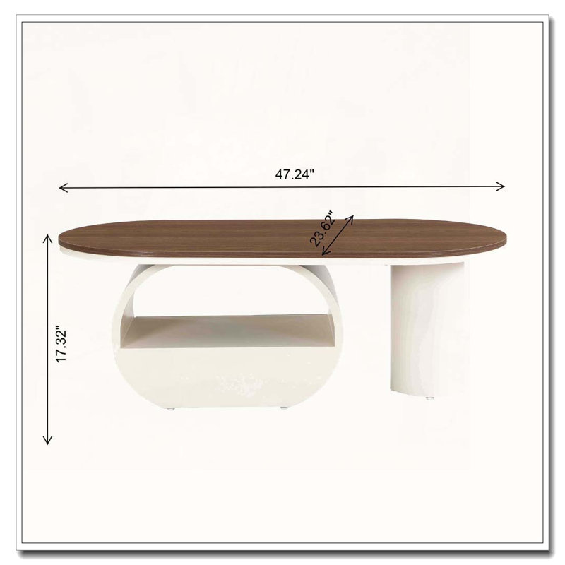 Table basse ovale 47,24 po, Brun antique / blanc, Bois
