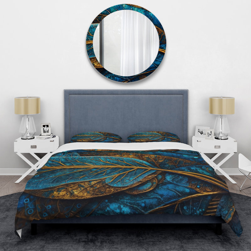Ensemble de housse de couette bleu et or Melody Of Boho I Bedding, Housse de couette pour grand lit et 2 taies décor