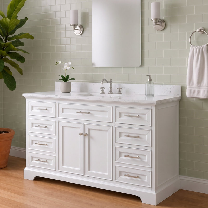Thompson 60" W Single Bathroom Vanity, White/Brushed Nickel