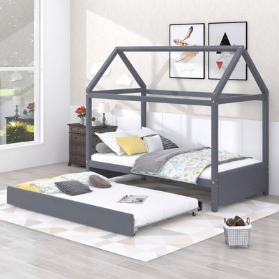 Lit plateforme tapissier simple avec lit gigogne Vojmir