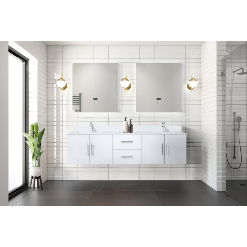 Meuble-lavabo double 72 po X P 22 po D, avec plateau en quartz blanc, Gris foncé