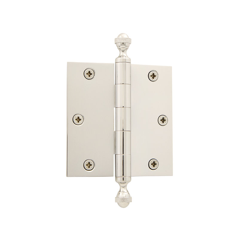 3.5'' x 3.5'' Brass Butt Bearing Hinge, Polished Nickel