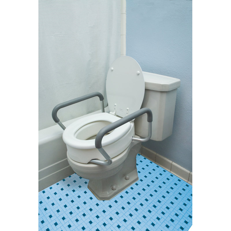 White Elevated Toilet Seat Riser with Padded Arms