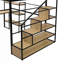 Lit mezzanine double en métal avec escalier, bureau intégré et tablettes