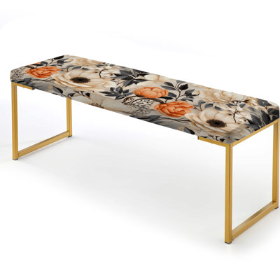 Winter White Cottage Botanical Garden - Floral Upholstered Gold Bench