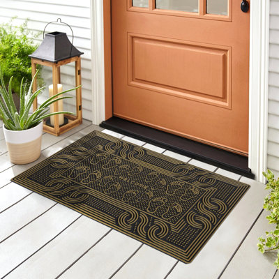 Ottomanson Heavy Duty All Season Steps Welcome Design Doormat, Silver, 18" X 28"