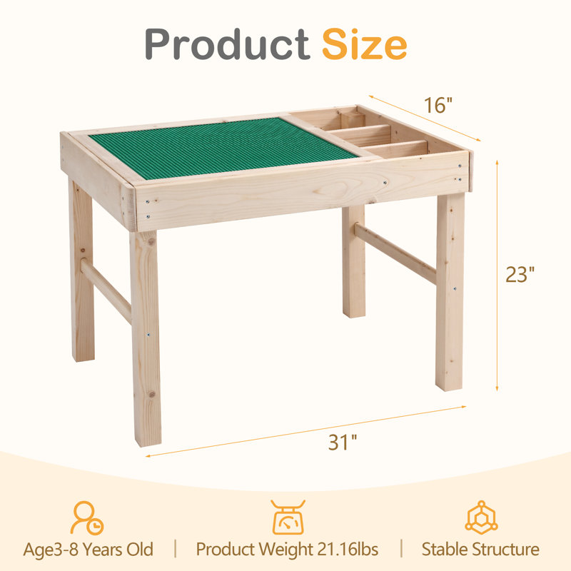 Play Table with Storages, 4 Compartment Double sided Available Activity Table, Stackable Baseplate Grid Compatible with Fun Learning Toy for Ages 5+