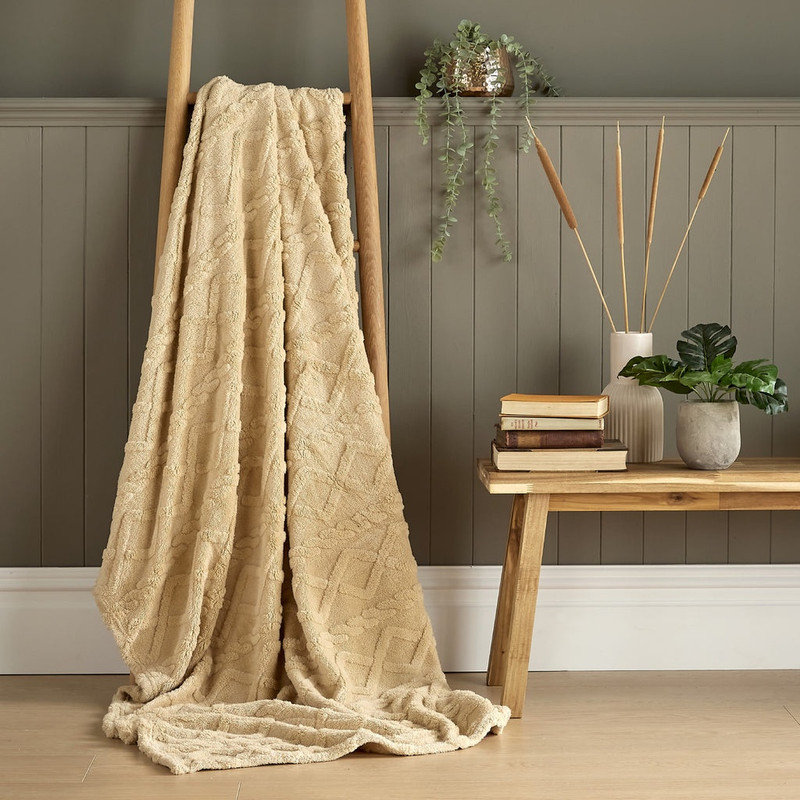 Lightweight Cable Knit Pattern Throw Blanket, Pebble