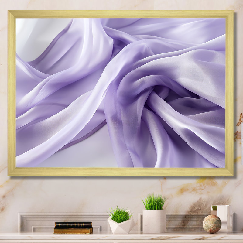 «Whie and Mauve Fab Waves III», art mural géométrique, Cadre doré à coins fermés, H 30 po x l 40 po x P 1,5 po