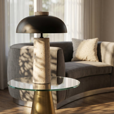 Arcadia Travertine Base And Black Iron Shade Table Lamp