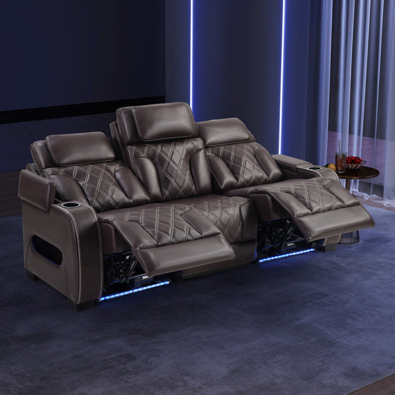Ensemble de salon inclinable 2 pièces en cuir 2 moteurs, 2 Pieces: Loveseat, Sofa, Brun