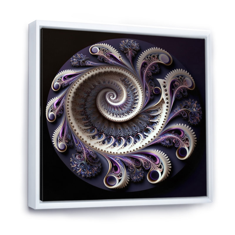 Mandala galactique mauve fractal I, Cadre flottant blanc, H 36 po x l 36 po x P 1,5 po
